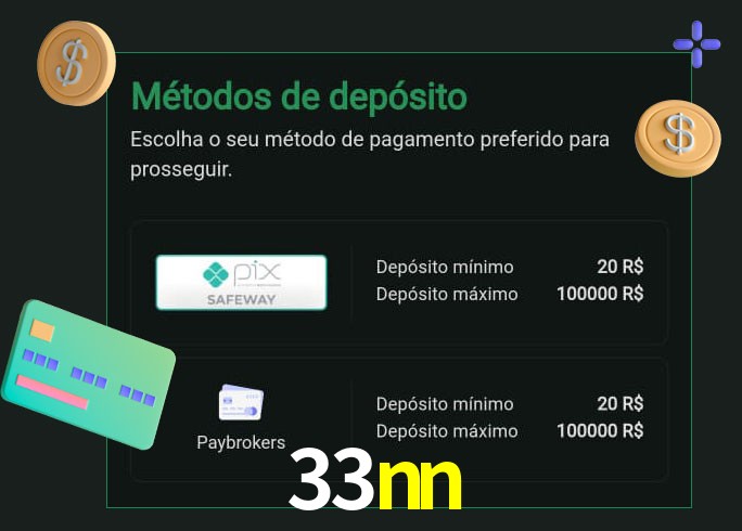 O cassino 33nn oferece uma grande variedade de métodos de pagamento